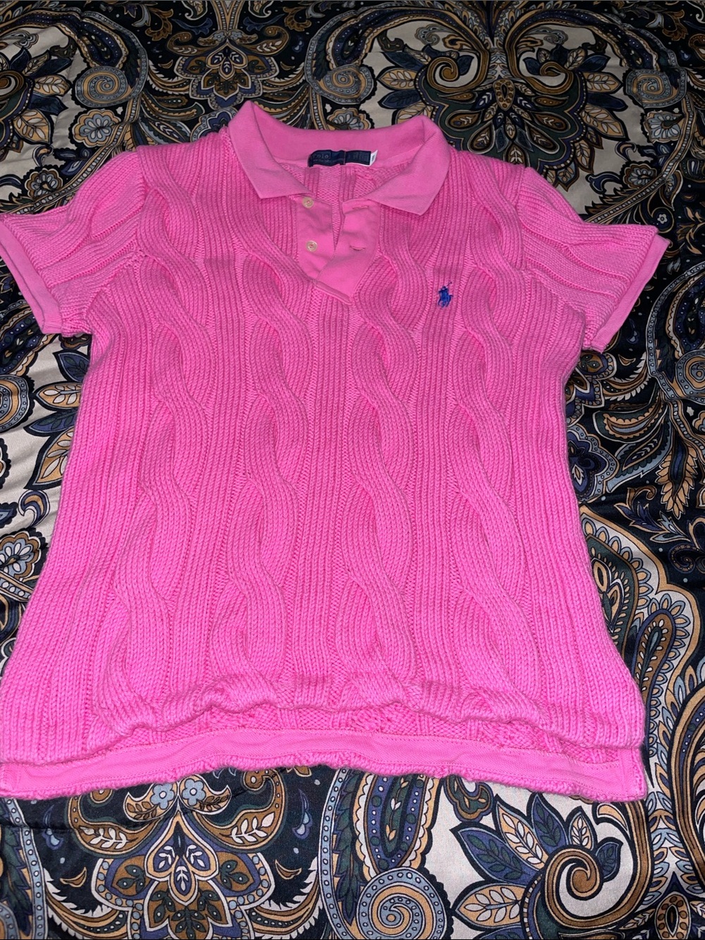 Women polo by Ralph Lauren Hot Pink Cable-Knit Polo Tee